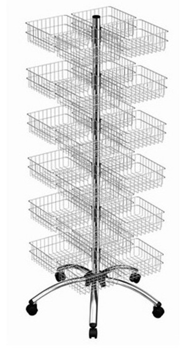 Хромированная стойка для распродаж на 5 колесах (24 корзины)
