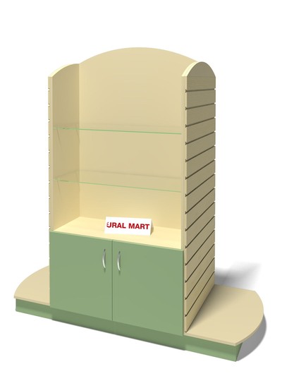 Стеллаж островной со стеклянными полками и тарником Сао-0116тс 