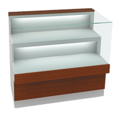 Прилавок торговый 13 Passage ступенчатый с освещением, полная выкладка (каленое стекло)