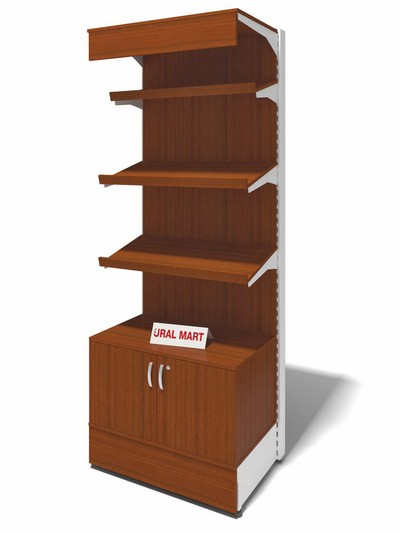 Стеллаж пристенный с ЛДСП с наклонными полками и тумбой СПУ - ПнТ 60х235 