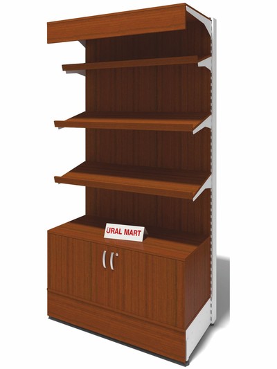 Стеллаж пристенный с ЛДСП с наклонными полками и тумбой СПУ - ПнТ 120х235 