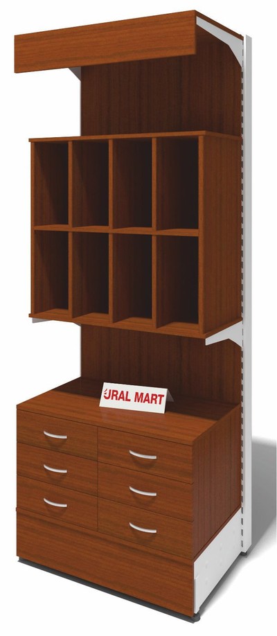 Стеллаж пристенный с ЛДСП с открытыми полками и тумбой СПУ - ПоТ 60х235 