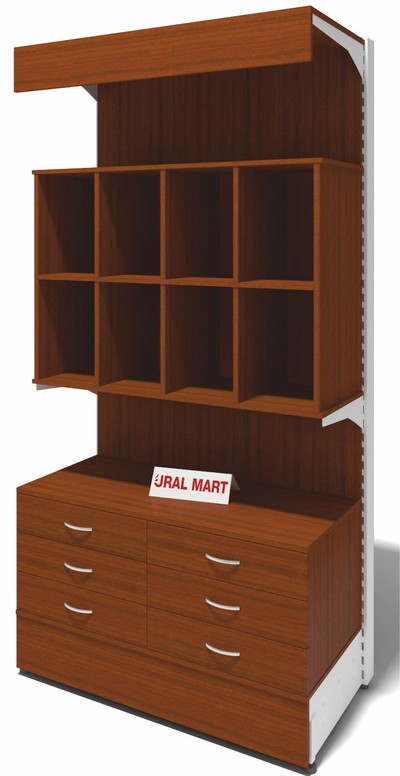 Стеллаж пристенный с ЛДСП с открытыми полками и тумбой СПУ - ПоТ 90х235 