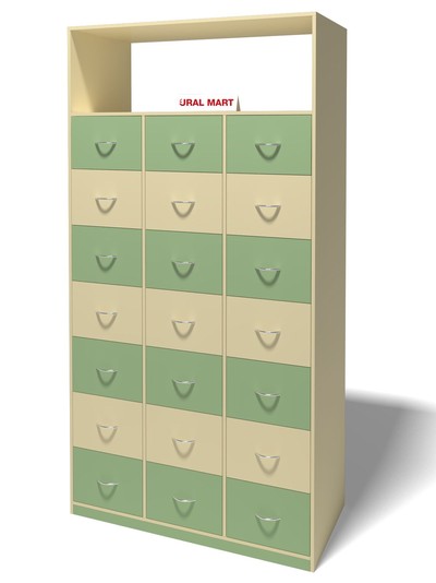 Стеллаж с полкой ДСП и 21-м ящиками СТ-017 