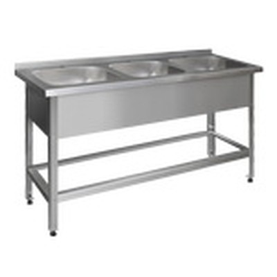 Ванна моечная цельнотянутая 3-секционная Финист ВМНц-3 (1800х700х850) мойки 500х500х300 мм. борт, 3 отверстия, каркас из нерж.стали