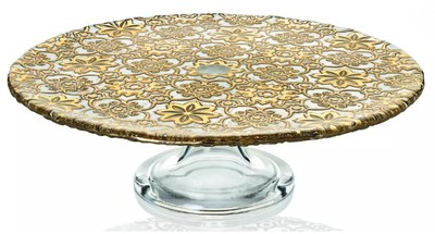 Подставка для торта на ножке IVV ARABESQUE 32 см (золотая отделка)