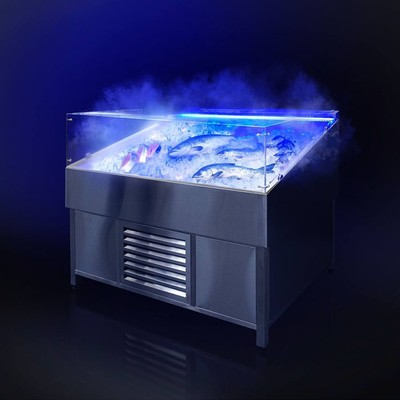 Витрина для выкладки рыбы на льду с охлаждением и системой туманообразования Финист VFgt/1000