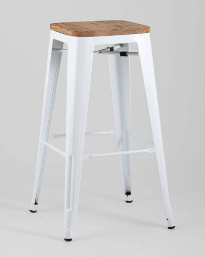 Стул барный Tolix белый глянцевый, светлое дерево
