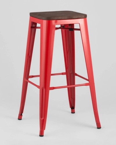 Стул барный Tolix красный глянцевый, темное дерево