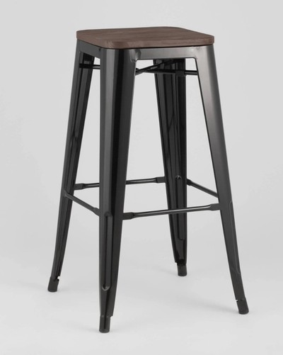 Стул барный Tolix черный глянцевый, темное дерево