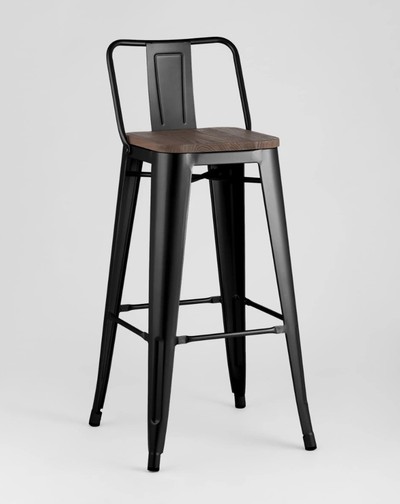 Стул барный Tolix Wood черный глянцевый, темное дерево