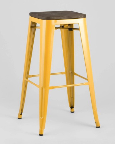 Стул барный Tolix желтый глянцевый, темное дерево
