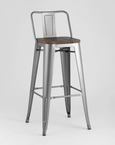 Стул барный Tolix Wood серебристый матовый, темное дерево