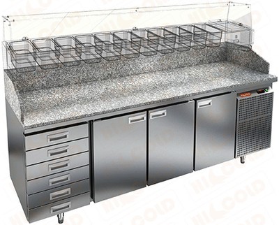 Стол холодильный для пиццы HiCold PZ4-111/GN 6R (каменная столешница под витрину)