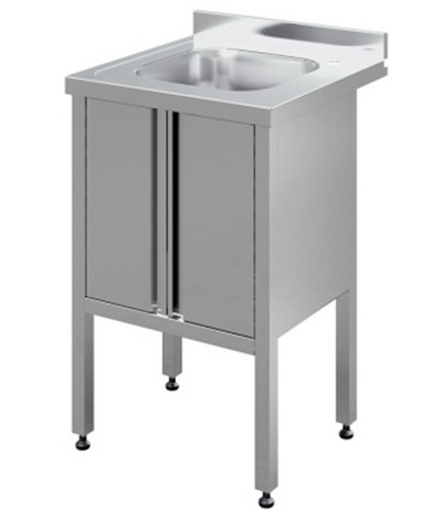 Стол с цельнотянутой мойкой, нержавеющая сталь, закрытый, с бортом 600х600х850 мм (сварная конструкция)