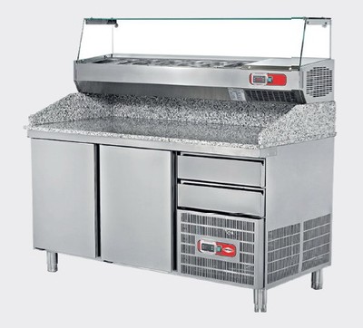 Холодильный стол для пиццы и салатов Fornazza (с гранитной столешницей, 2 двери, 2 ящика)