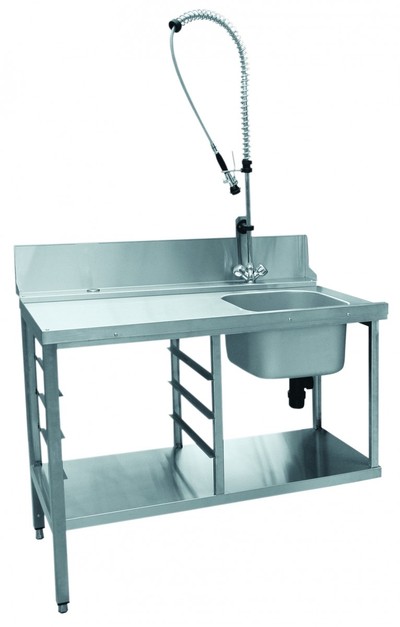 Стол предмоечный СПМП-6-3 (1212x702 мм) душ-стойка, направляющие под 4 кассеты, мойка 400х400х250 мм