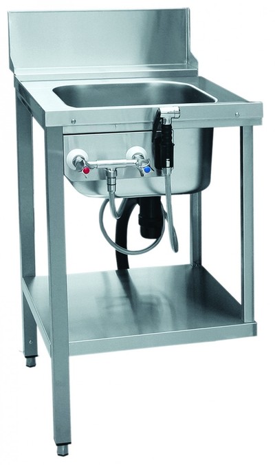 Стол предмоечный СПМП-6-1 (572x795 мм) душ-стойка, мойка цельнотянутая 400х400х250 мм